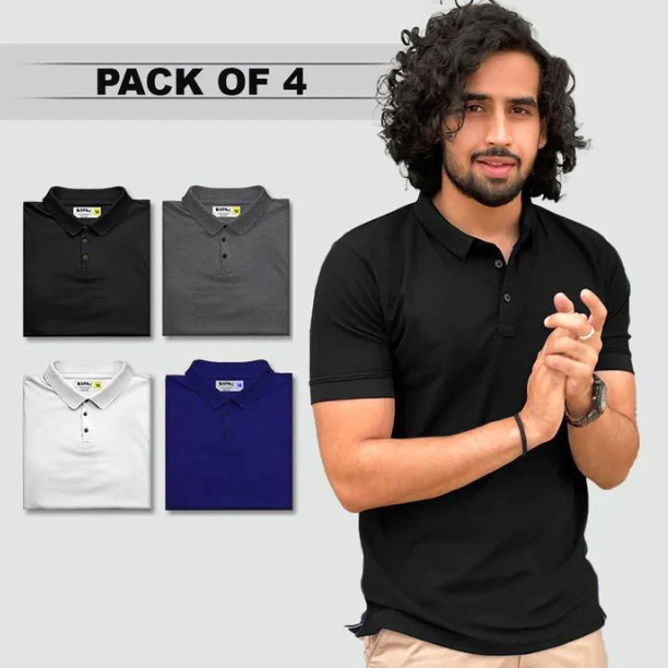 Men Polo T-Shirts (Buy One Get 3 Free) (Multicolor, S)