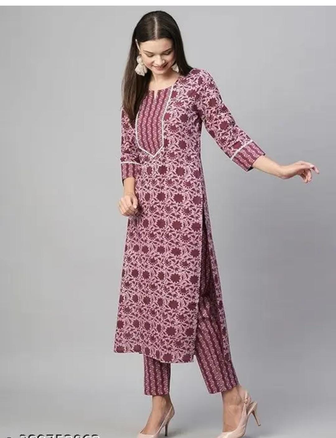 Floral Printed Women Cotton Women Kurta With Pant (2 Psc Set)