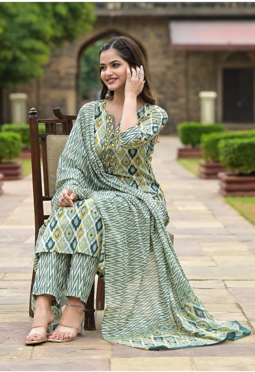 Women Viscose Rayon Kurta Pant Dupatta Set