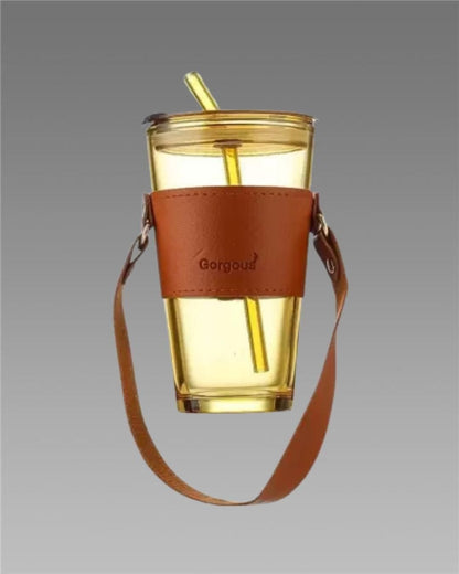 Glass Tumbler with Glass Straw and Lid