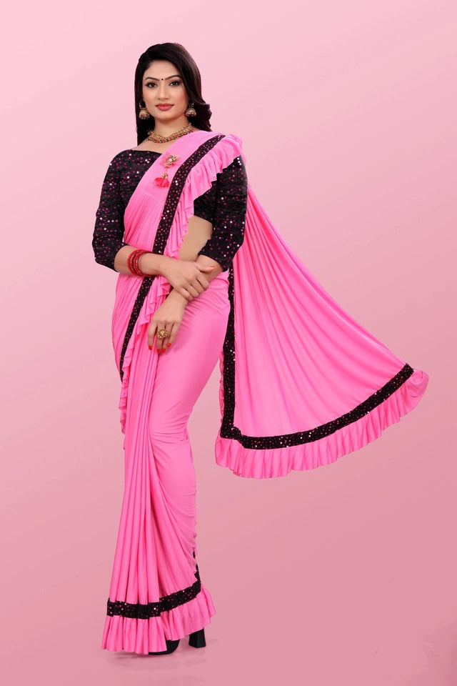 Lycra Blend Solid Saree for Women (6.3 m)