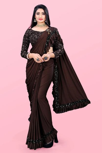 Lycra Blend Solid Saree for Women (6.3 m)