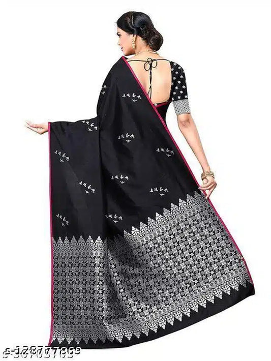 Jacquard Saree With Blouse For Women (Black, 6.3M)