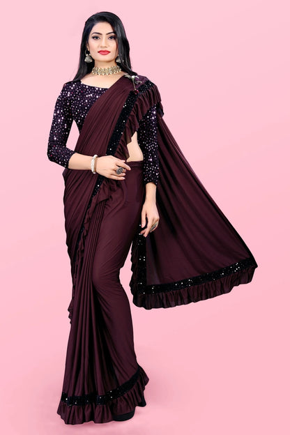 Lycra Blend Solid Saree for Women (6.3 m)