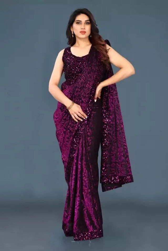 Lycra Blend Solid Saree for Women (6.3 m)