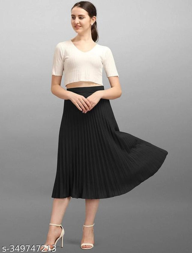 Crepe Skirts for Women (Black, 28)