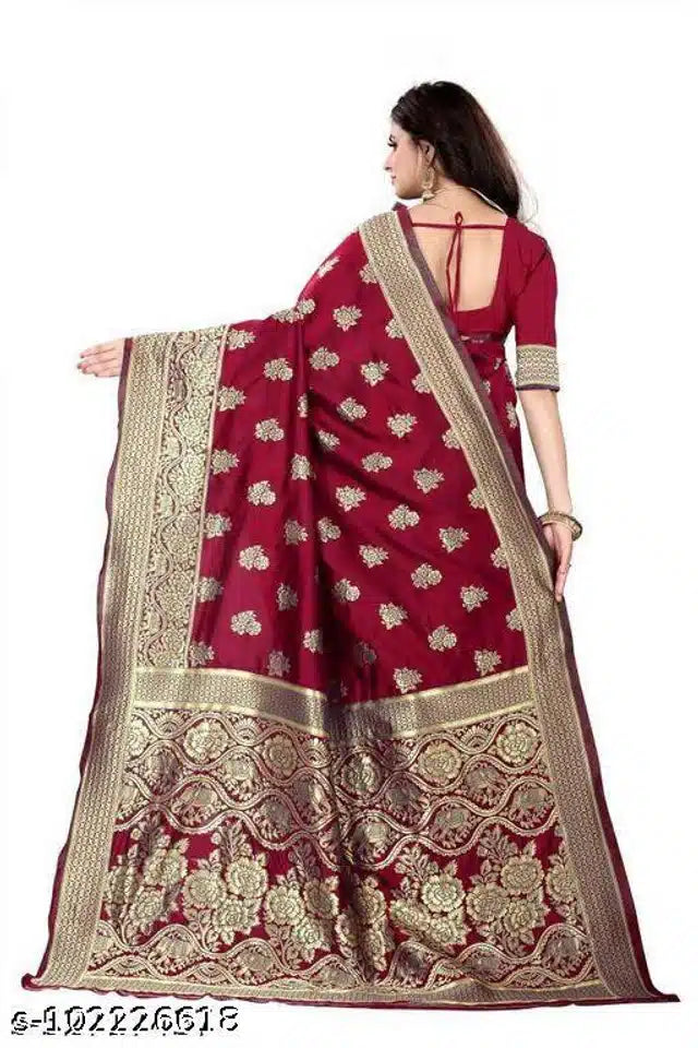 Banarasi Silk Saree With Blouse For Women (Red, 6.3M)