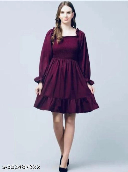 Crepe Dress for Women (Purple, S)