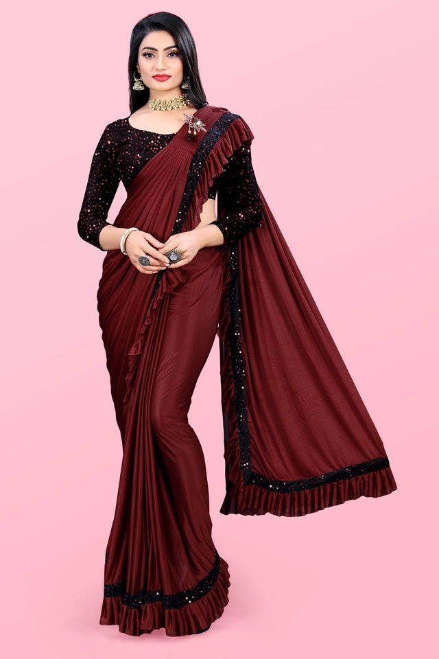 Lycra Blend Solid Saree for Women (6.3 m)