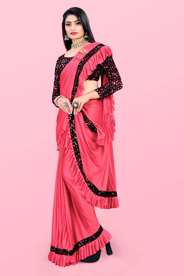 Lycra Blend Solid Saree for Women (6.3 m)