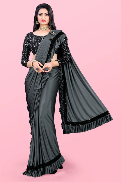 Lycra Blend Solid Saree for Women (6.3 m)