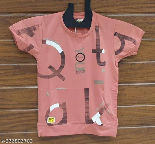 Cotton Round Neck Printed T-Shirt for Boys (Peach, 7-8 Years)