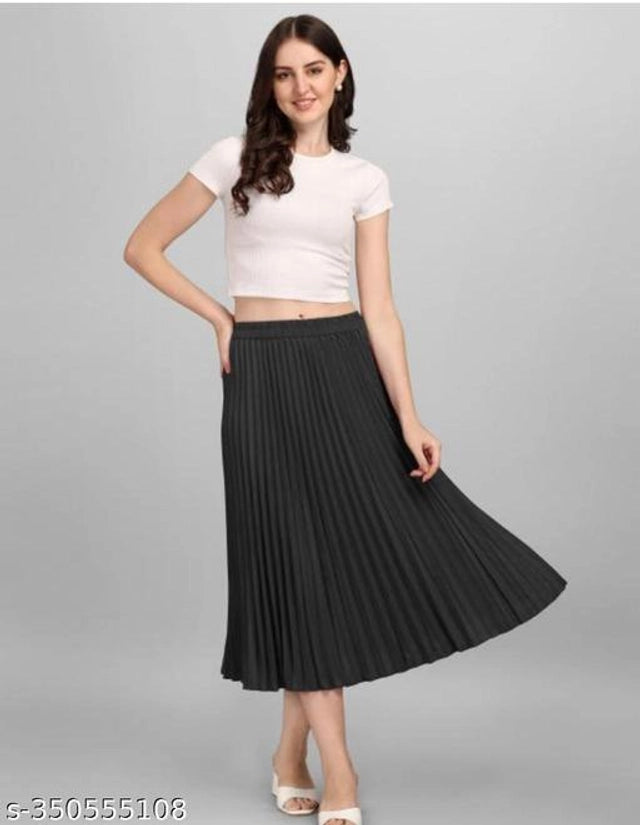 Crepe Skirts for Women (Black, 28)