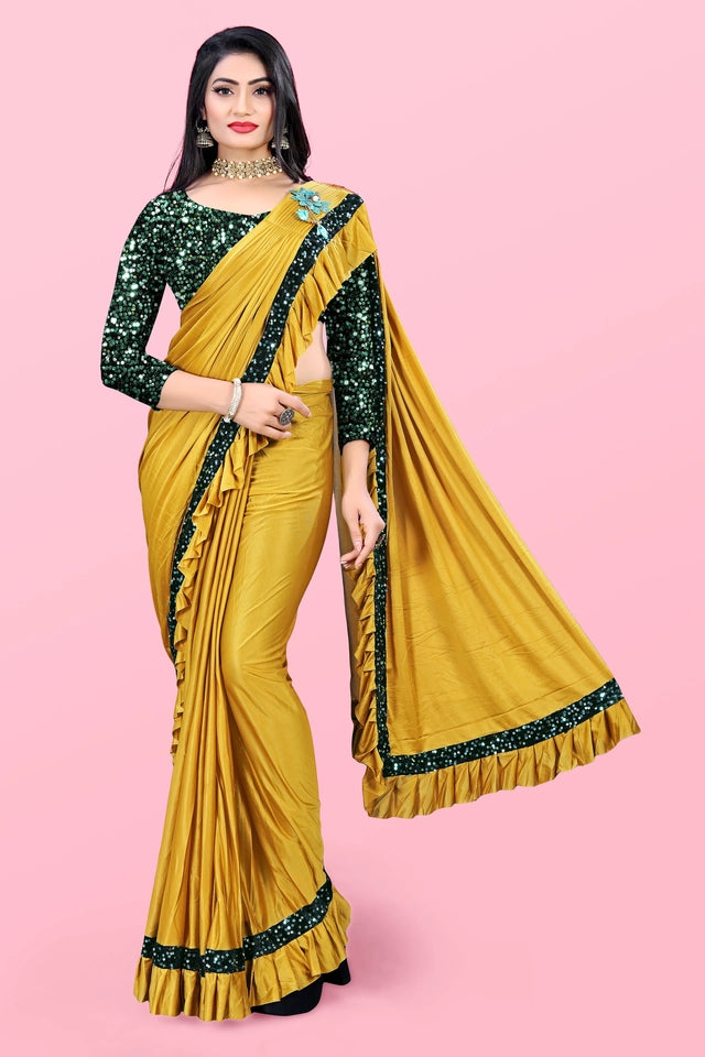 Lycra Blend Solid Saree for Women (6.3 m)