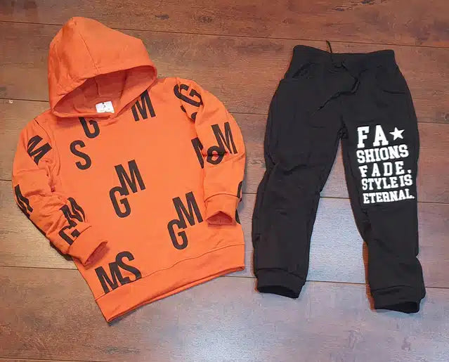 Full Sleeves Hooded Tracksuit for Boys (Orange & Black, 3-4 Years)