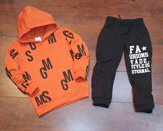 Full Sleeves Hooded Tracksuit for Boys (Orange & Black, 3-4 Years)