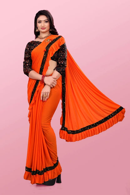 Lycra Blend Solid Saree for Women (6.3 m)