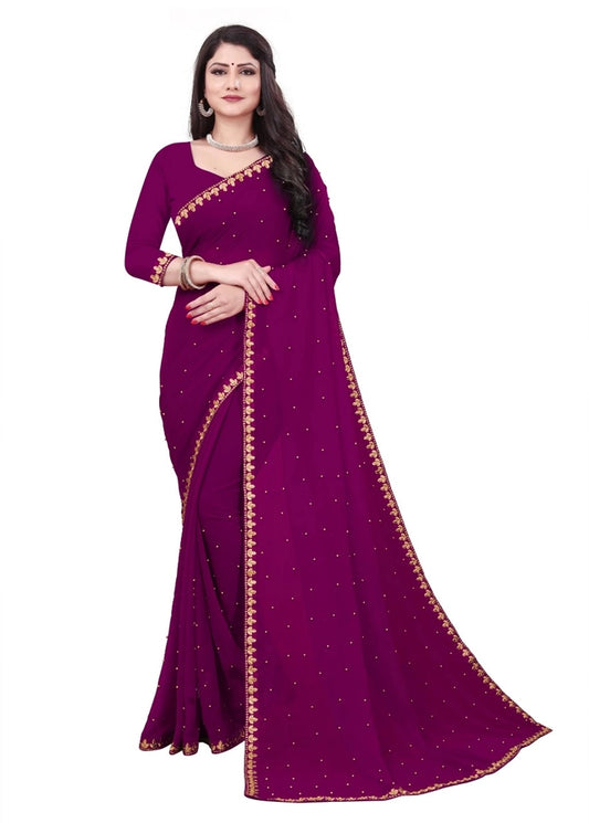 Lycra Blend Solid Saree for Women (Purple, 6.3 m)