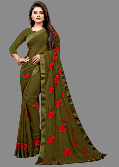 Georgette Embroidered Saree for Women (6.3 m)