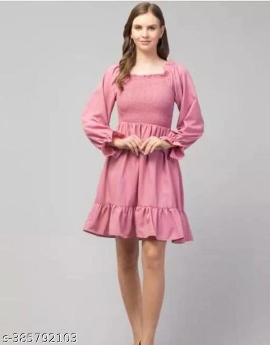 Crepe Dress for Women (Pink, S)