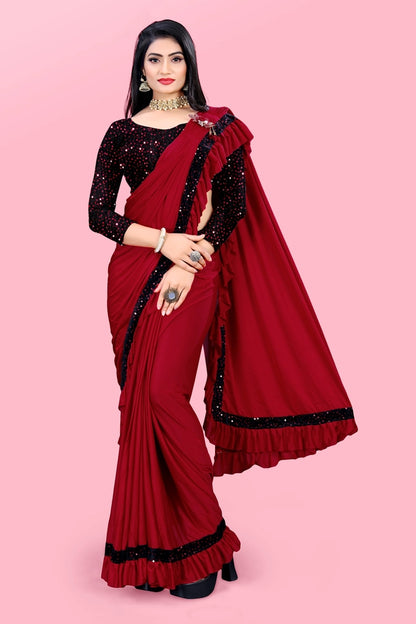 Lycra Blend Solid Saree for Women (6.3 m)