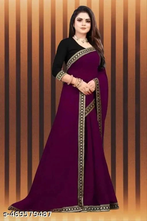 Lycra Blend Solid Saree for Women (6.3m)