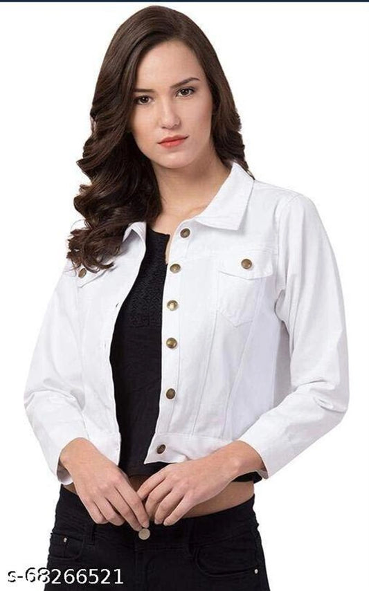 Denim Jacket for Women (White, S)