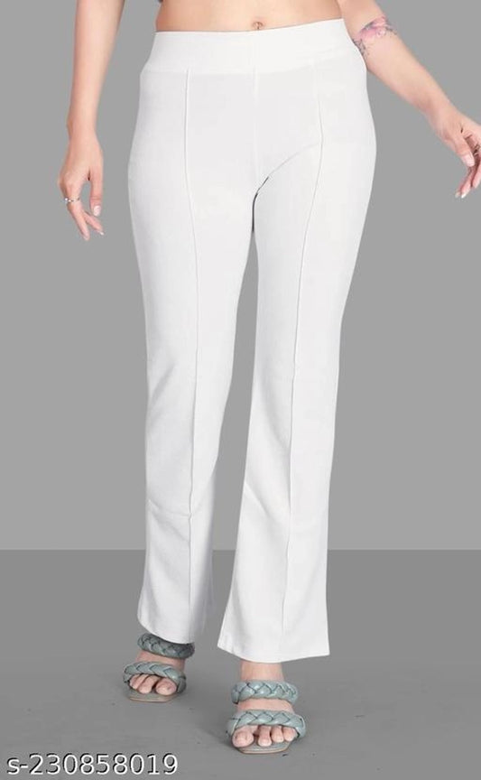 Cotton Lycra Trouser for Women (White, 28)