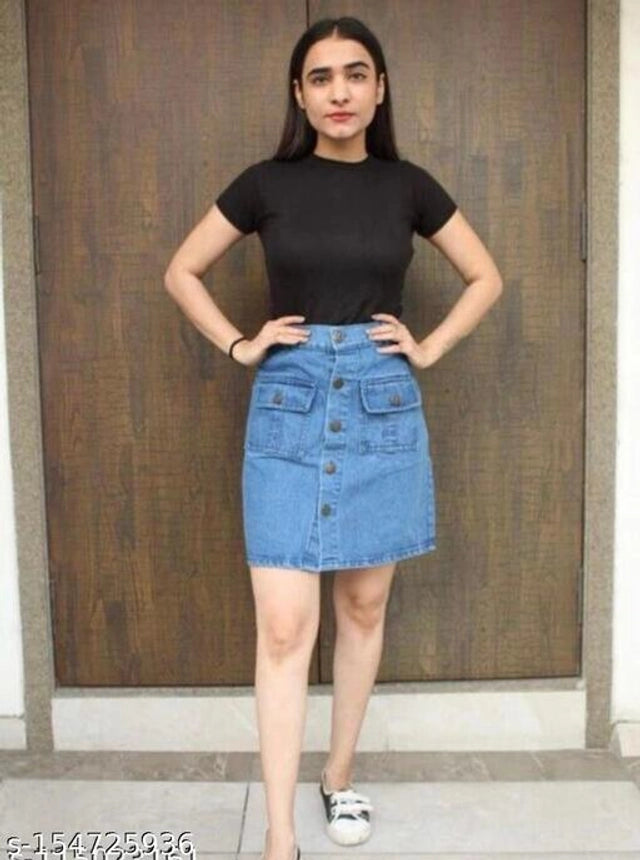 Denim Skirts for Women (Blue, 28)