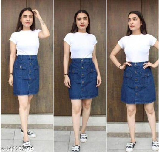 Denim Skirts for Women (Blue, 28)