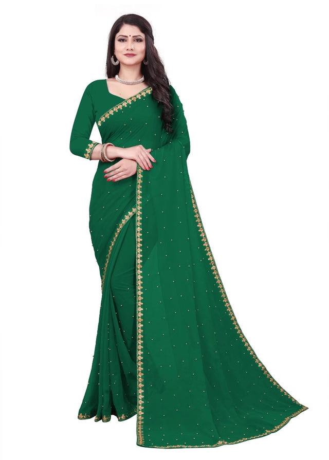 Lycra Blend Solid Saree for Women (Green, 6.3 m)