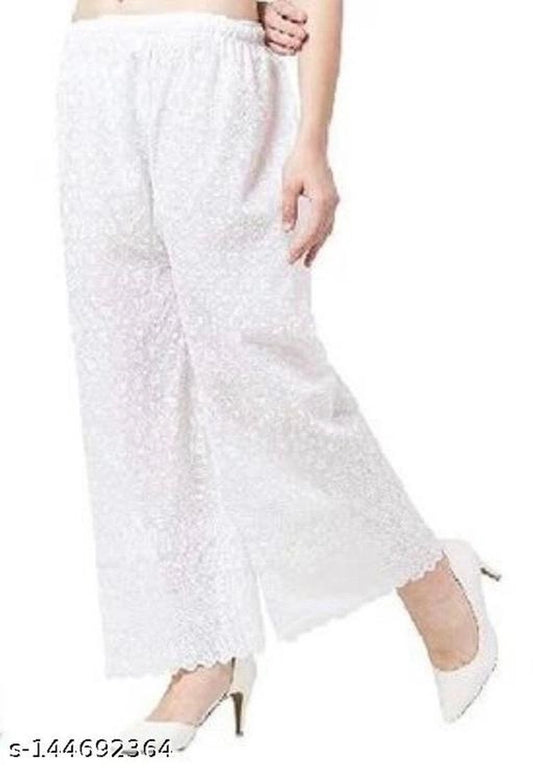 Cotton Palazzos for Women (White, 28)