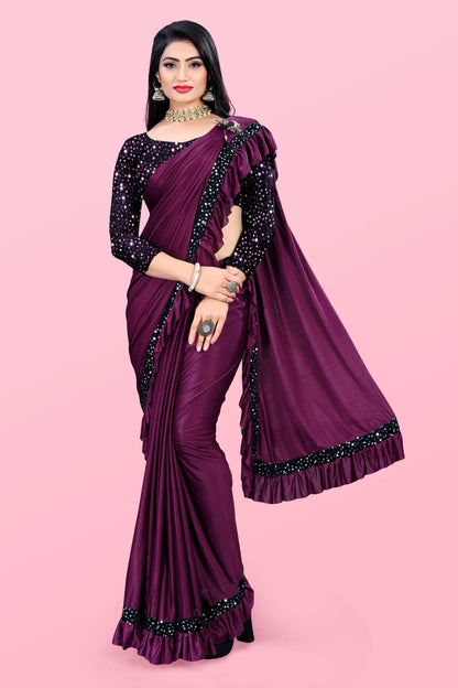 Lycra Blend Solid Saree for Women (6.3 m)