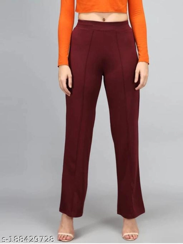 Cotton Blend Trouser for Women (Maroon, 26)