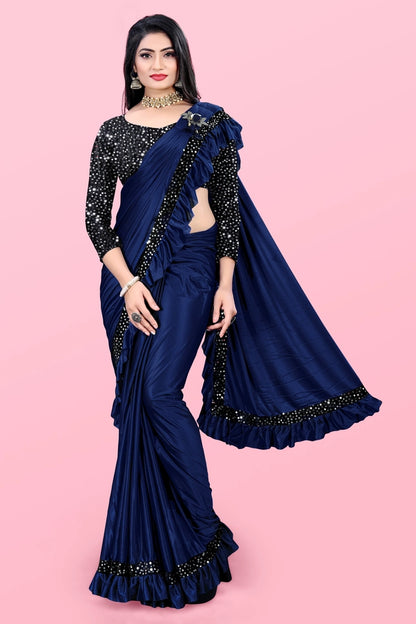 Lycra Blend Solid Saree for Women (6.3 m)