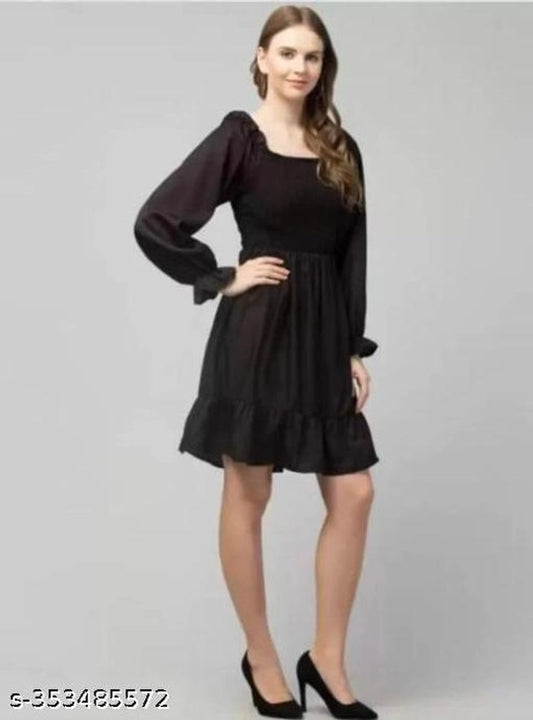 Crepe Dress for Women (Black, S)